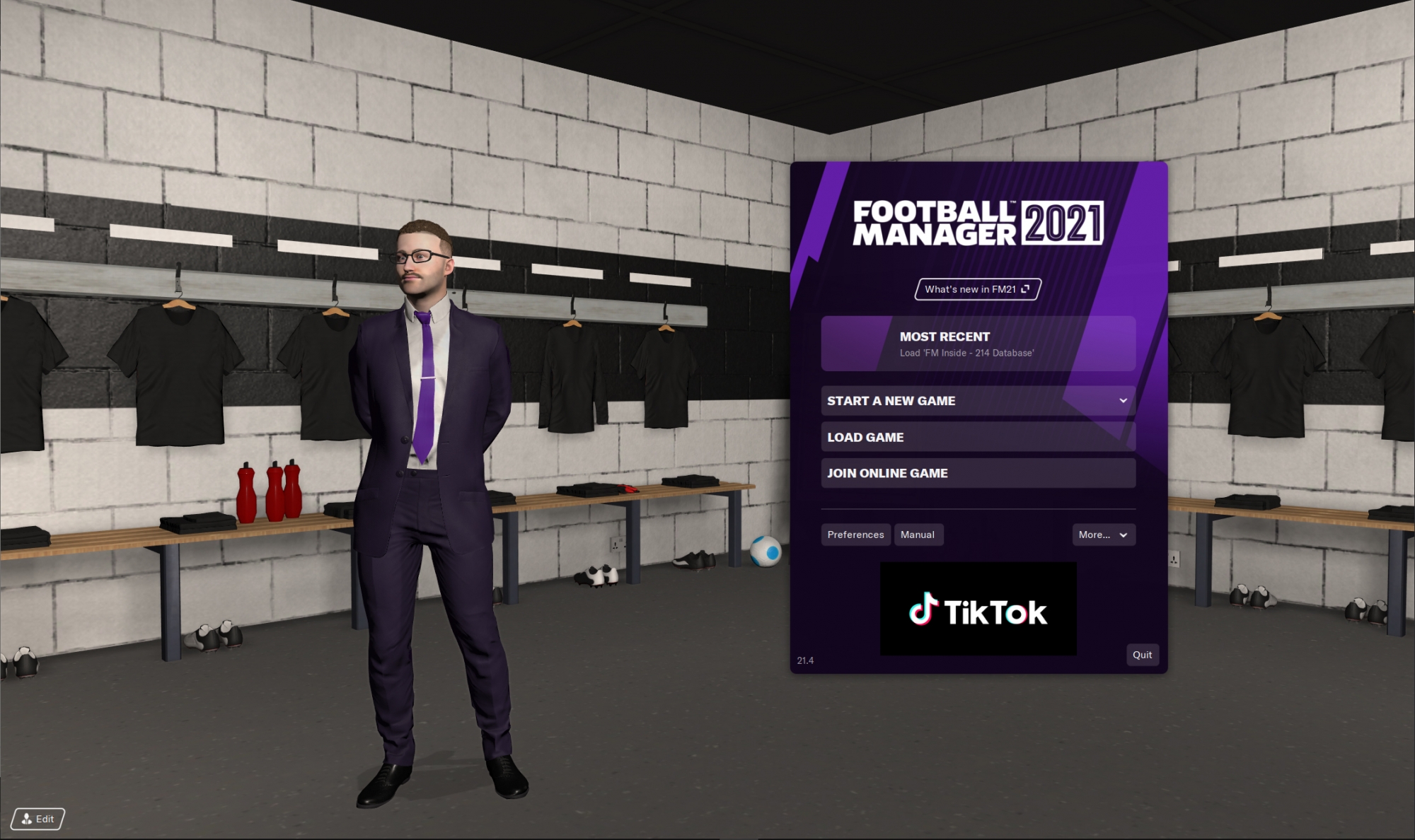 Home screen in Football Manager 2021