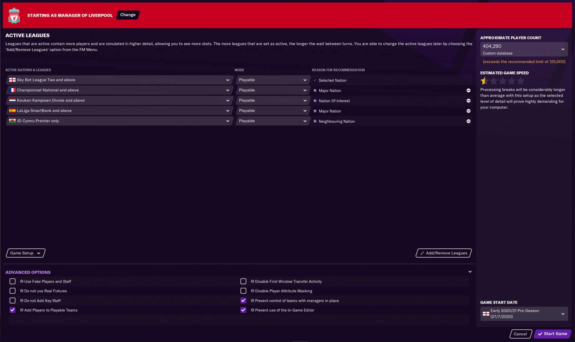 Advanced options in Football Manager