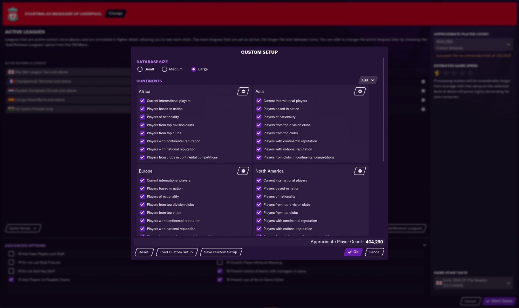 Database size in Football Manager 2021