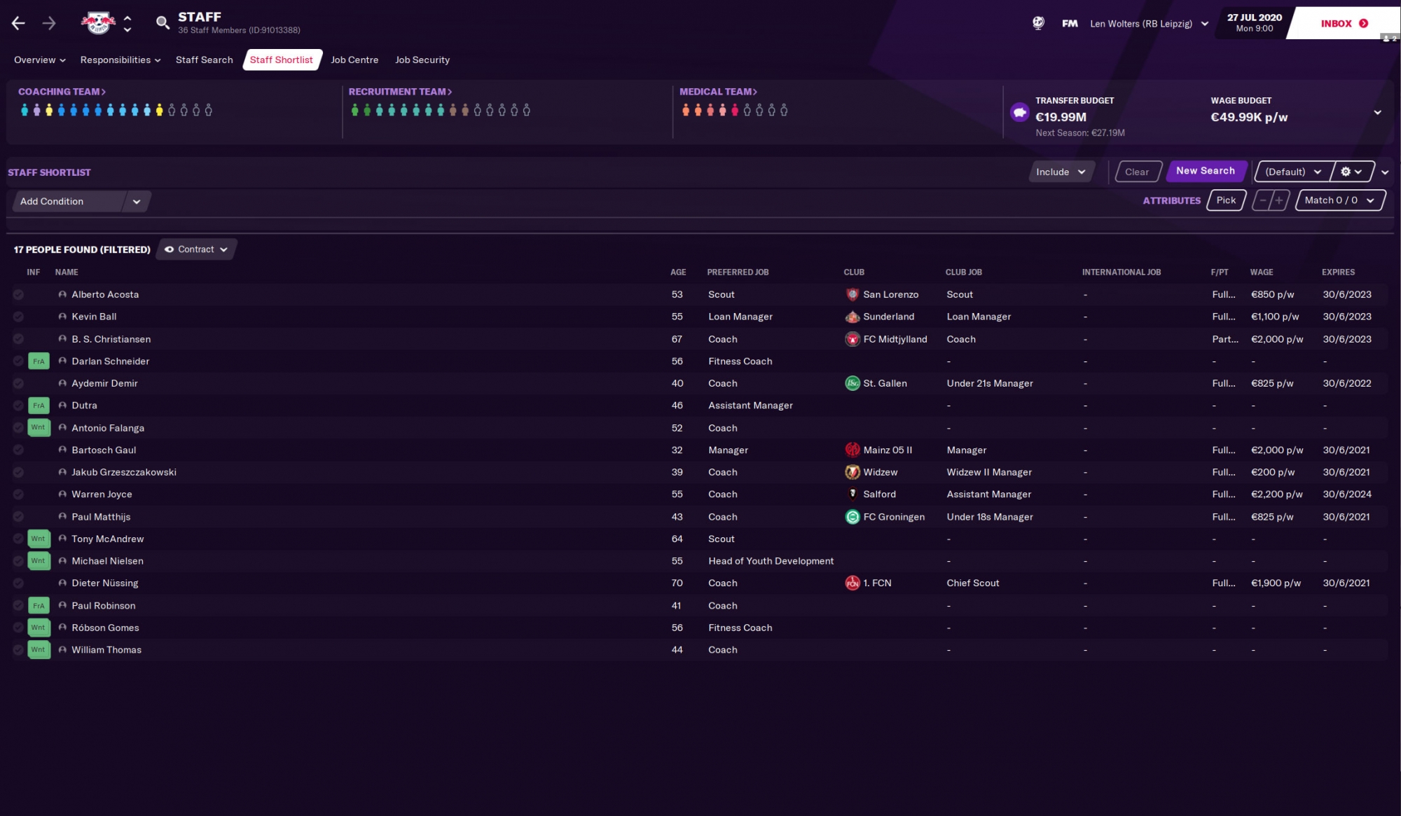 Staff Shortlist Football Manager 2021